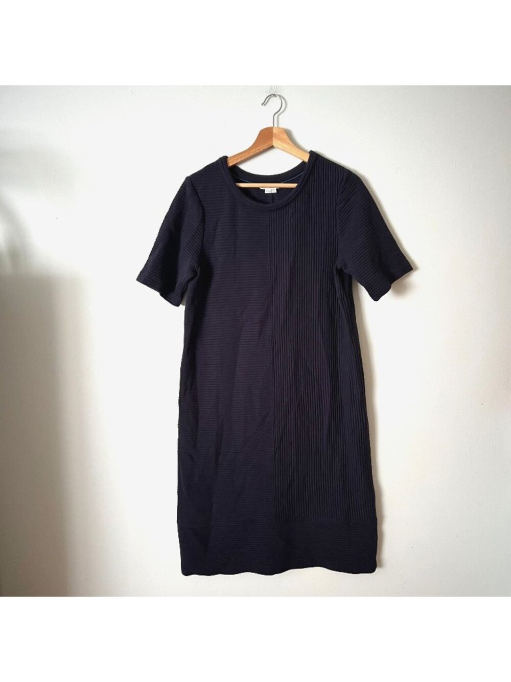 Boden Navy Blue Ribbed Short Sleeve Midi Dress Women's Size 12 Long
